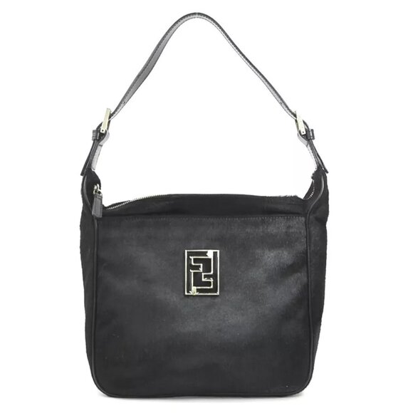 Auth FENDI Shoulder Bag Black Pony Hair/Leather/Silvertone - e60113k - Picture 1 of 13